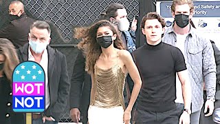 Zendaya Tom Holland amp Jacob Batalon Arrive At Kimmel [upl. by Orabla]