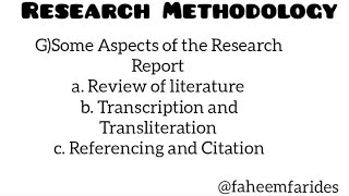 G Some Aspects of the Research Report  researchmethodology methodology review literature [upl. by Romilly]