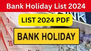 List of Bank holidays 2024 january to december 2024 Bank Holidays In India [upl. by Mosi370]