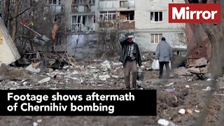 Footage shows aftermath of Chernihiv bombing [upl. by Hairim]