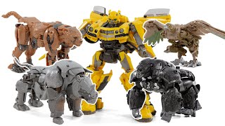 Transformers Rise of the Beasts Bumblebee Optimus Primal Rhinox Airazor Cheeto Beast car Robot Toys [upl. by Htesil]