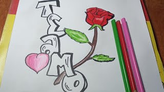 COMO DIBUJAR UNA ROSA GRAFFITI TE AMO DIBUJOS DE AMOR [upl. by Scrivings]