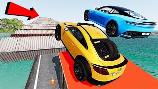 Super Cars Vs 100 Mega Container Jump Parkour  Speed Car Crash  BeamNG Drive 2 [upl. by Sheff]