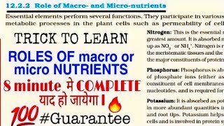 TRICK TO LEARN role of macro nd micro nutrients [upl. by Bethanne]