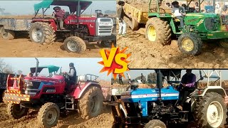 Massy 7250 vs mahindra novo 605 vs oin deere 5050 d vs powertrac 435 pulling mitti trolley [upl. by Aracaj]