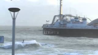 Kitesurfer Jumps Brighton Pier Lewis Crathern Kitesurfing Stunt [upl. by Noyart]