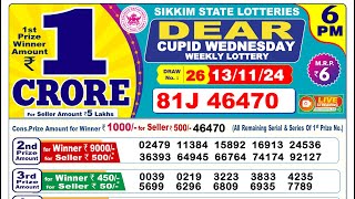 Lottery Result Today 6pm 13112024  Official  Sikkim Lottery [upl. by Eyanaj]