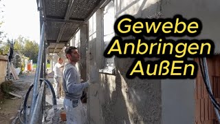 WAND VERPUTZEN  Gewebe spachteln  Armierungsgewebe einarbeiten  Außenputz1 [upl. by Nnaeiluj]