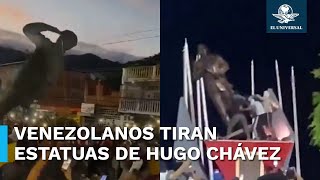 Derriban estatuas de Hugo Chávez durante protestas en Venezuela contra Nicolás Maduro [upl. by Darreg]