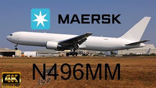 4K  2022 Maersk Air Cargo B767300 Freighter N496MM First Flight Tests Landing Taxi  RTO  PAE [upl. by Yerot]