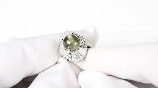 Platinum Chrysoberyl Cats Eye amp Diamond Ring 639ctw Alighieris Auction House [upl. by Mahmud901]