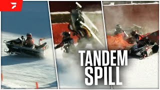 Nasty Double Wipeout At Eagle River Ice Oval  2024 World Championship Snowmobile Derby [upl. by Chong]