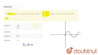 If sintheta a for e xactly one value oftheta in 07pi3 then10 then the value of a is [upl. by Attikin]