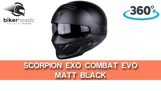 Scorpion EXO Combat EVO Matt Black Motorcycle Helmet  360 HD  Bikerheadzcouk  Bikerheadzcouk [upl. by Anerehs]