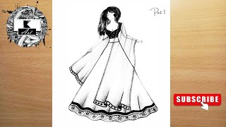 How to draw a Girl with Beautiful Traditional Dress  girl with Beautiful lehenga  Mandala art 1 [upl. by Aivlis]