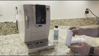 DeLonghi Dinamica Espresso Machine Descaling and Water Filter Replacement [upl. by Ikairik]