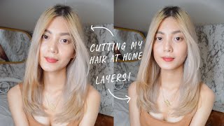 CUTTING MY HAIR AT HOME amp HOW I STYLE IT LAYERS amp BLUNT HAIRCUT 💇🏼‍♀️ [upl. by Hank]