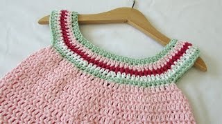 How to crochet a girls circle neck dress  tunic  top [upl. by Brandtr]