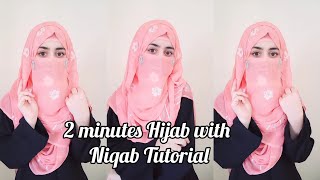 2 minutes Hijab with Niqab Tutorial  How I Do My Niqab Styles amp use Hijab as a cap  zainab [upl. by Civ]