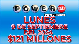 Resultados Powerball Lunes 9 de Septiembre 2024 Jackpot 121 Millones de dólares [upl. by Aruon511]