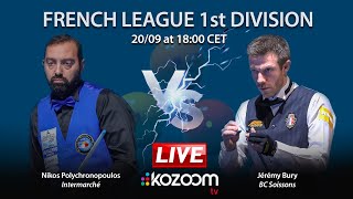 3CUSHION French League 20242025  INTERMARCHÉ Nikos POLYCHRONOPOULOS vs SOISSONS Jeremy BURY [upl. by Dammahom]