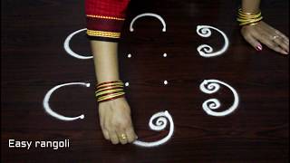 how to draw simple rangoli art designs with dots  simple kolam designs  easy muggulu rangoli [upl. by Adnola166]