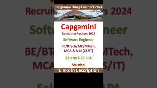 Capgemini Fresher Hiring  Software Engineer BE BTech ME MTech MCA MSc  Mumbai  Fresher Jobs [upl. by Ahtram666]