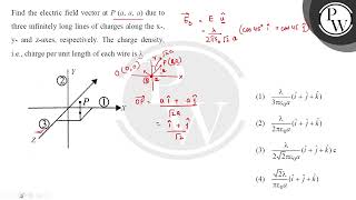 Find the electric field vector at P a a a due to three infinitely long lines of charges alon [upl. by Adaval]