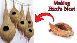 Making a birds nest From waste materialCoconut husk Craft ideasGarden decoration ideas [upl. by Aneehsram83]