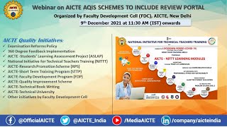 Webinar  AICTE AQIS Schemes to include a Review Portal [upl. by Ecnadnak]