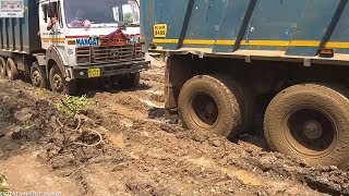 Tata Hyva Stuck In Mud Badly Rescue By Jcb 3dx xtra eco xcellence And Tata Hyva 12 Wheeler [upl. by Nabe844]