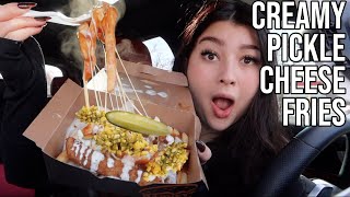 DILL PICKLE RANCH CHEESE FRIES  Harveys Pickle Pickle Poutine  Mukbang [upl. by Ailuj982]