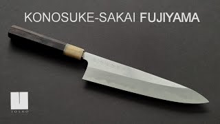 Konosuke Fujiyama Vintage Swedish Carbon Gyuto 240mm Ebony Handle [upl. by Ahtaga911]