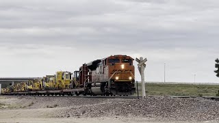 BNSF EMD SD70ACe Powers MOW Train w Friendly Crew amp Nice K5LLA On Brush Subdivision [upl. by Oringa]