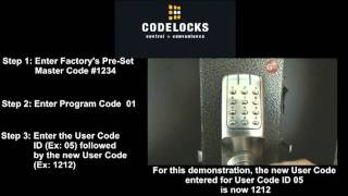 How to Enter a New User  Suspend a User Restore a User Code for the Codelocks CL5000 [upl. by Cykana]