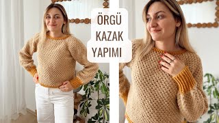 YAKADAN BAŞLAMALI TIĞ İŞİ KAZAK YAPIMI 🌸 KOLAY ÖRGÜ KAZAK YAPIMI crochet örgükazak [upl. by Grover]