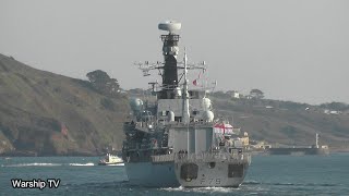 HMS PORTLAND F79 DEPARTS DEVONPORT NAVAL BASE AT RUSTY ANCHOR PLYMOUTH HOE 18924 [upl. by Edyak]