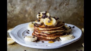 Banana Chocolate Chip Pancakes Vegan and GlutenFree [upl. by Prichard]