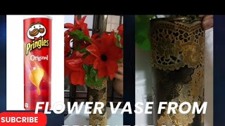 DIYFlOWER VASE FROM PRINGLESvaseshortsartcraft flowervaseideasdiytradingyoutubeshortsidea [upl. by Nodal]