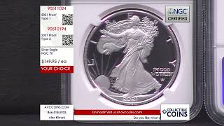 2021 Silver Eagle  Proof Type 1 and Type 2  NGC 70 [upl. by Anilys215]