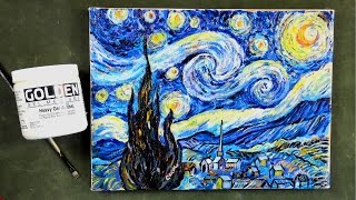 Step by Step Van Goghs Starry Night using Impasto Acrylic Mediums Tutorial [upl. by Misa938]