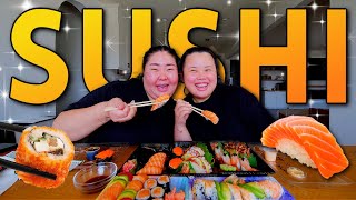 SUSHI MUKBANG 먹방 Spicy Tuna Roll  Salmon Roll  Raw Shrimp  Masago Sushi Eating Show SO GOOD [upl. by Oguh44]