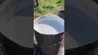 Slaking Quicklime in Old Oil Drum [upl. by Charlena]