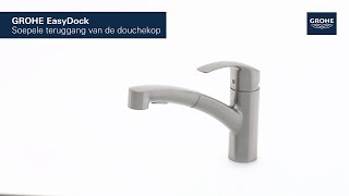 GROHE Eurosmart keukenmengkraan lage uitloop in SuperSteel  met uittrekbare handdouche [upl. by Roch]