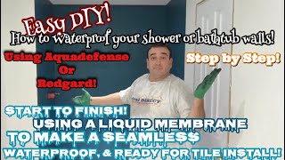 DIY How to Water Proof your Shower or Bath Tub Walls with a Liquid Paint on Membrane [upl. by Adnohsed]