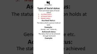 Types of Social status with examples shorts [upl. by Banna]