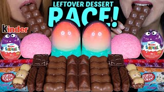 ASMR LEFTOVER DESSERT RACE VIRAL PEACH ICE CREAM PINK SNOBALL CAKE BUBBLY CHOCOLATE BARS 먹방 [upl. by Enyalb]