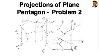 Projection of Pentagonal Plane  Problem 2  Projections of Plane  Engineering Drawing [upl. by Anitsugua]