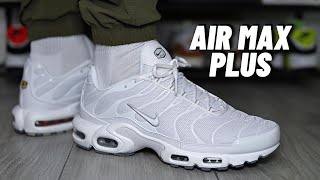 BEST ALL WHITE AIR MAX Nike Air Max Plus White On Feet Review [upl. by Aryamo766]