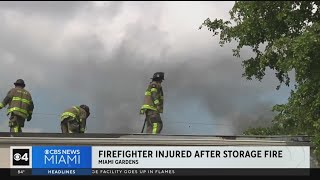 Firefighter injured after Miami Gardens storage facility blaze [upl. by Ramedlaw]